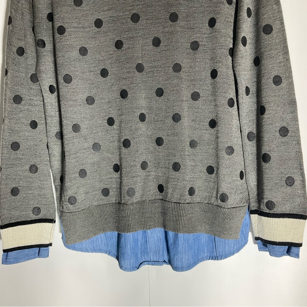 Gray Polka Dot V-Neck Sweater - Picture 9 of 16